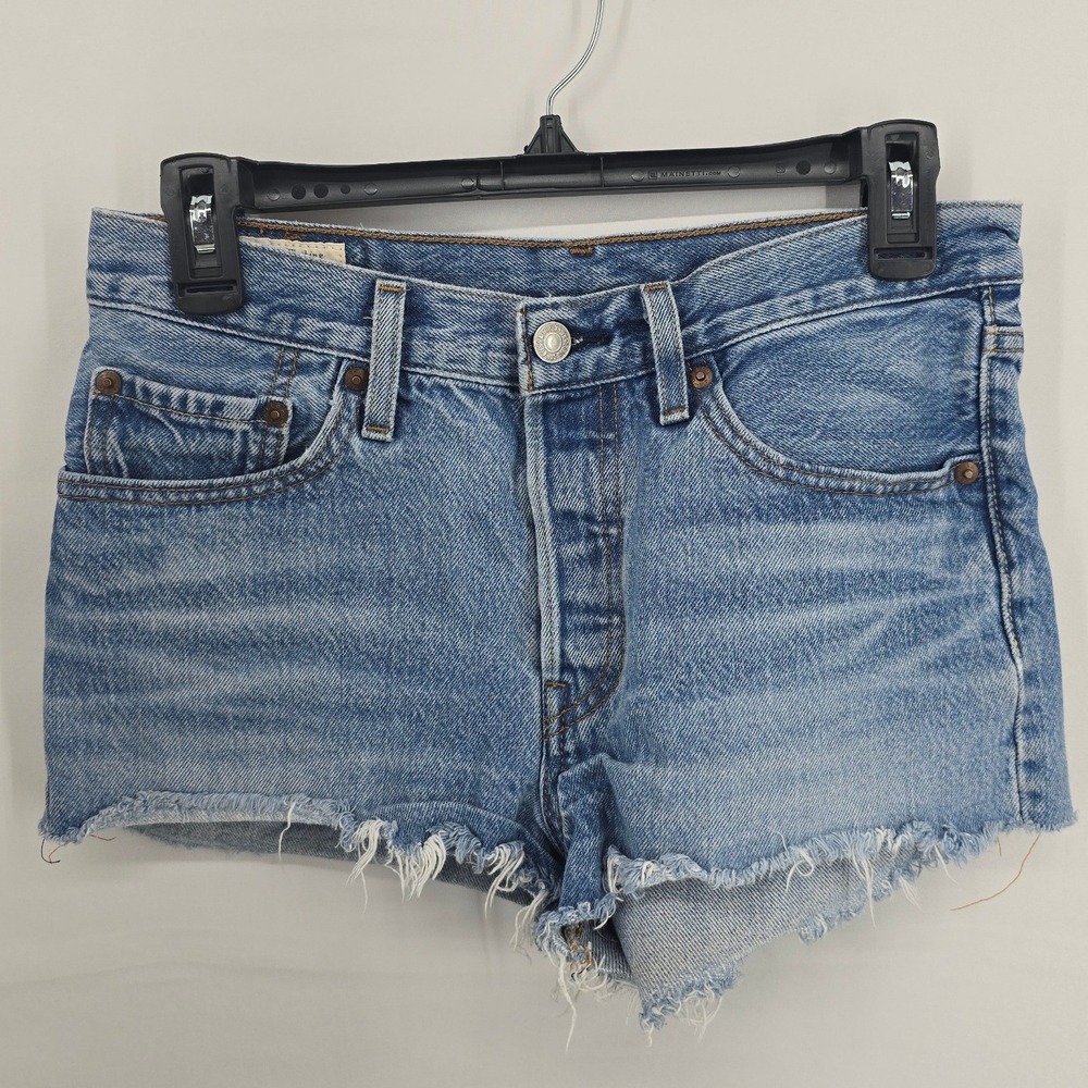Levis 501 Original High Rise Denim Shorts Light Wash Cut Off Blue W26 32317-0105